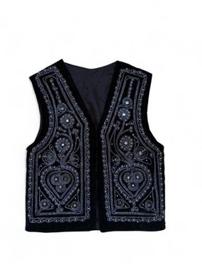 Vintage Black velvet vest with silver beading and embroidery